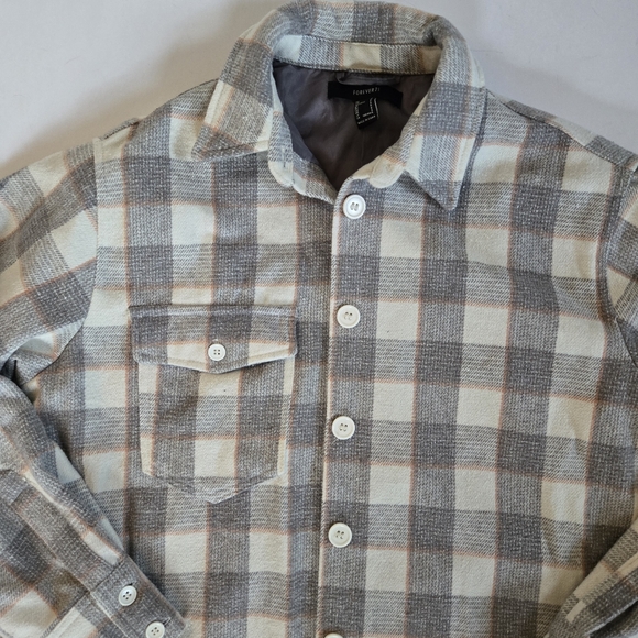 Shacket wool plaid flannel neutral oversized warm jacket sz S - Picture 2 of 7